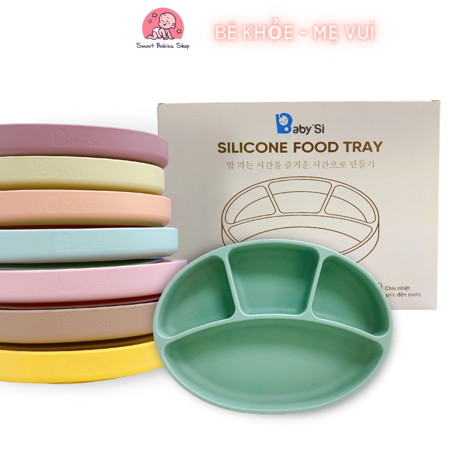 KHAY ĂN DẶM SILICONE, KHAY SILICONE 4 NGĂN BABYSI CHO BÉ ĂN DẶM