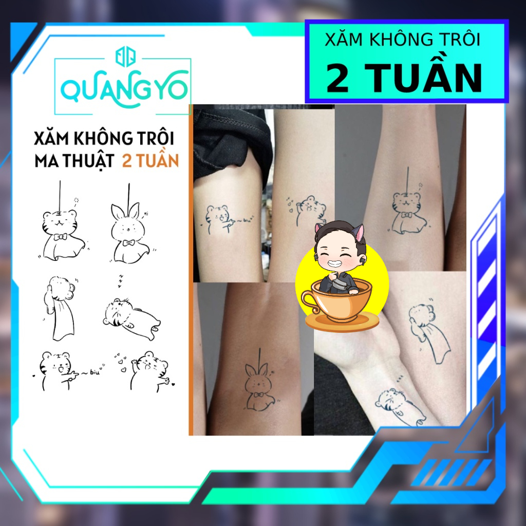 Hình xăm không trôi cặp đôi, couple chủ đề con hổ, con thỏ dễ thương, Xăm giống Inkaholic