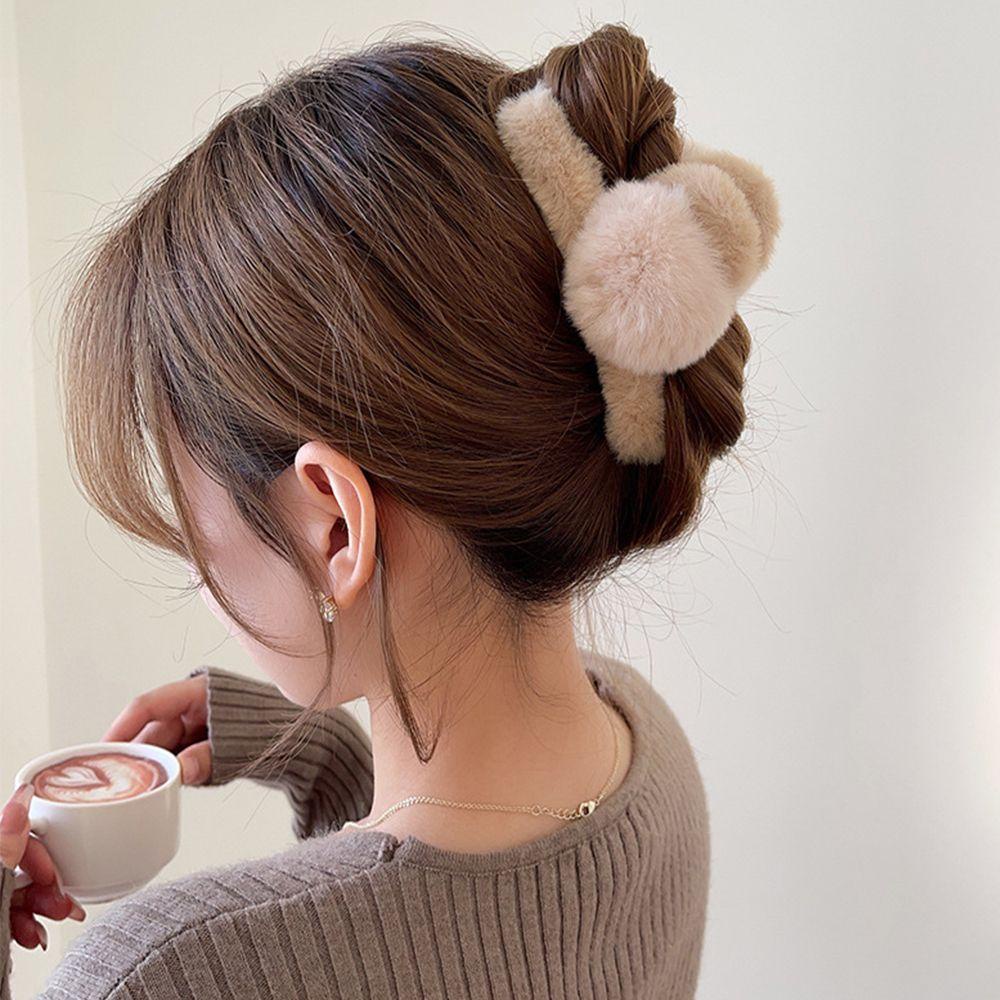 Kẹp Tóc VANES1 Đính Bóng Lông Thời Trang Thu Đông Cho Nữ