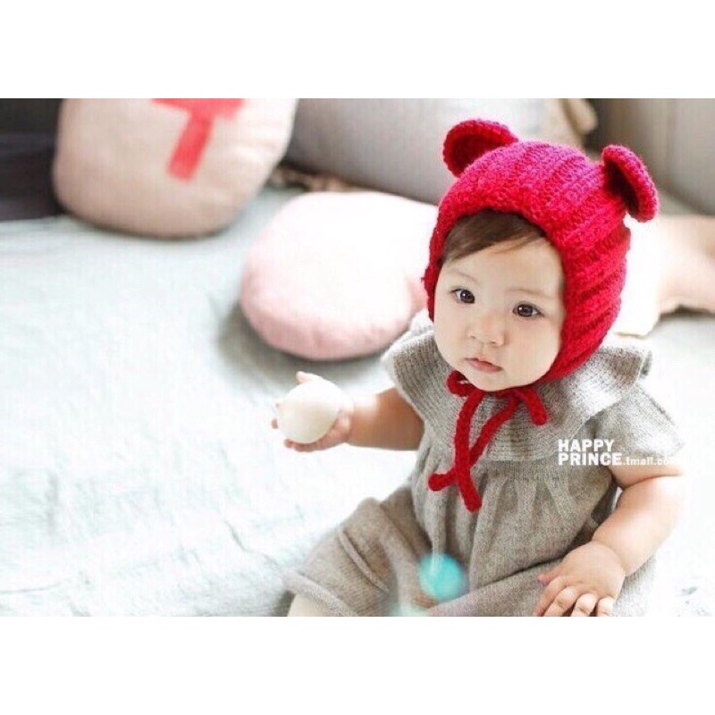 Mũ len micky dây - thêm lớp lót lông dày cho bé