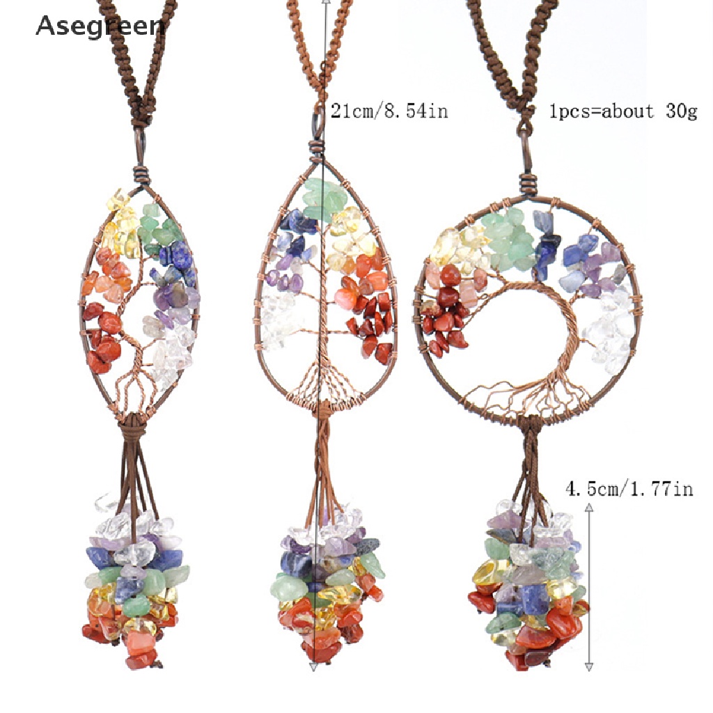 [Asegreen] Bảy Luân Xa Tự Nhiên Mặt Dây Hình Cây Sự Sống Bằng Tourmaline Amethyst Good