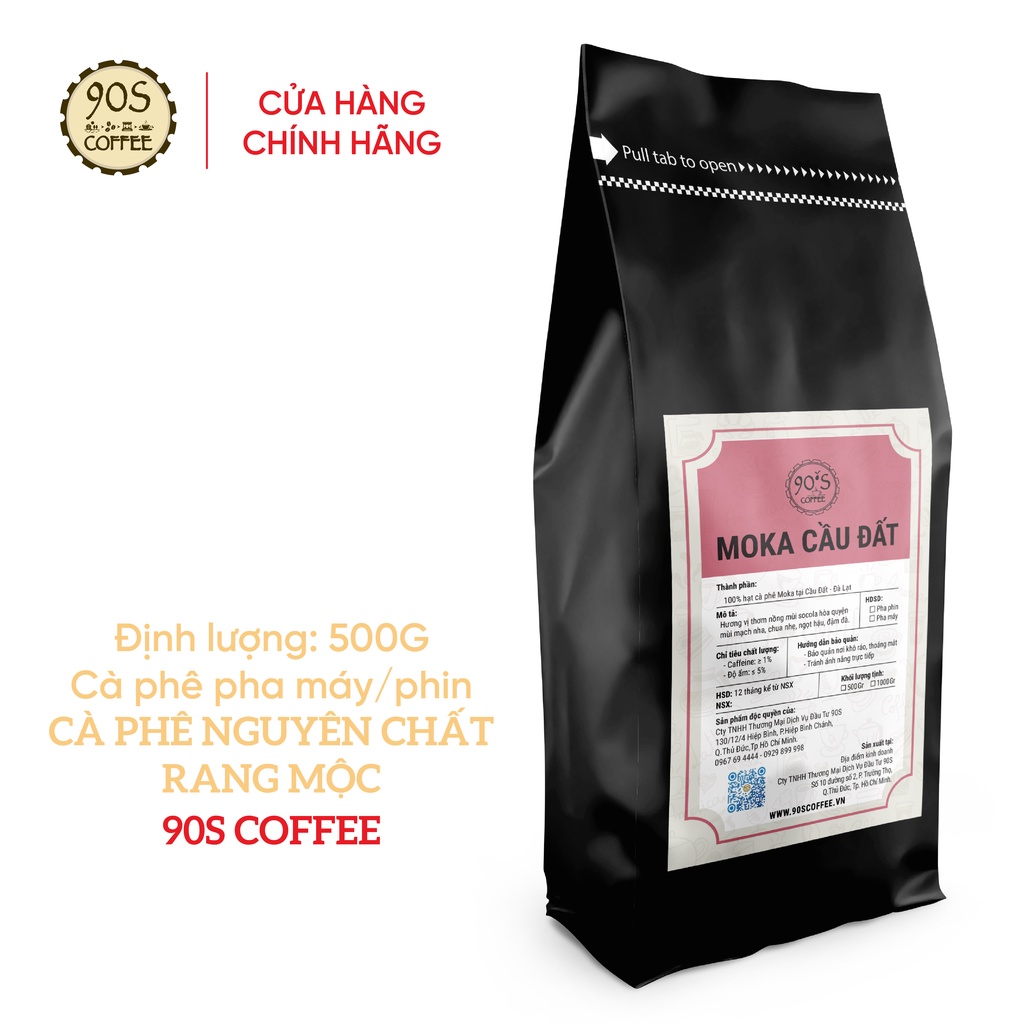 [CHẤT LƯỢNG CAO]Túi 500G Cà Phê Moka Cầu Đất Nguyên Chất Rang Mộc Dạng Hạt (Bột) | 100% Cà Phê Sạch Cao Cấp | 90S COFFEE