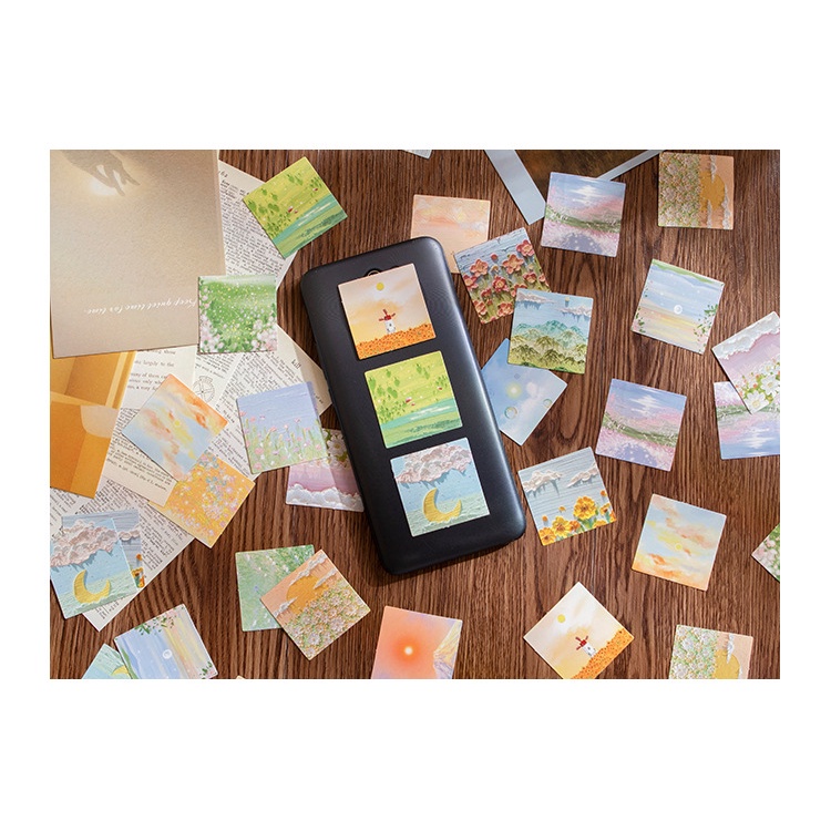Hộp 46 chiếc sticker TRANH SƠN DẦU màu pastel tươi sáng dễ thương trang trí sổ, bullet journal - Tanpoposticker