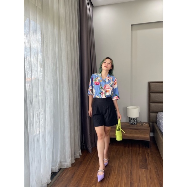 Quần Short linen nữ lưng dập ly,dây kéo hông.Hình cận vải shop chụp thật
