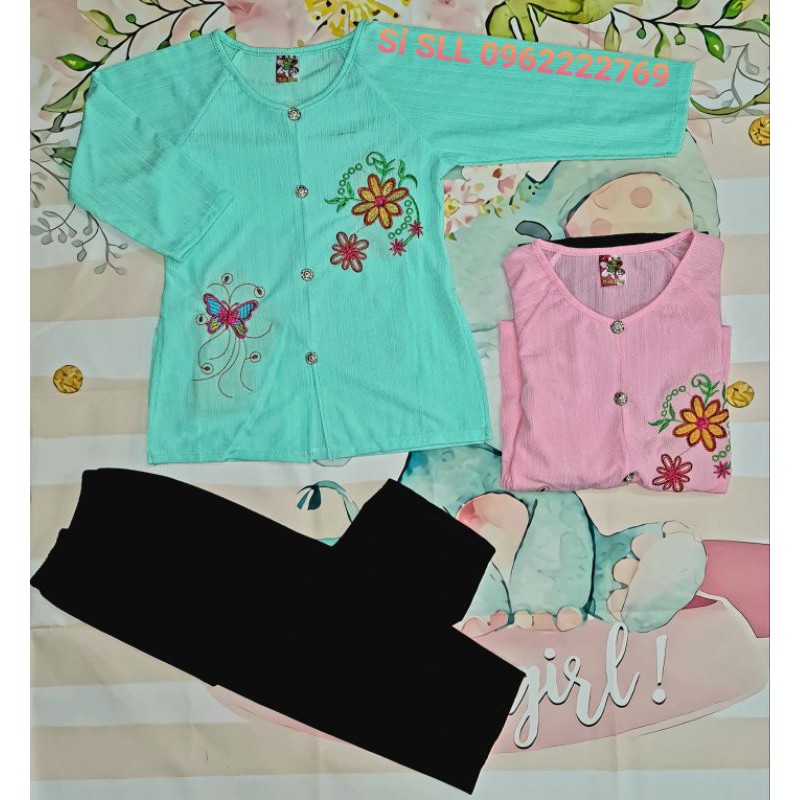 16-32kg Set Bộ Bà Ba Thun Gân Nút Giả Giá Rẻ Cho Bé Gái