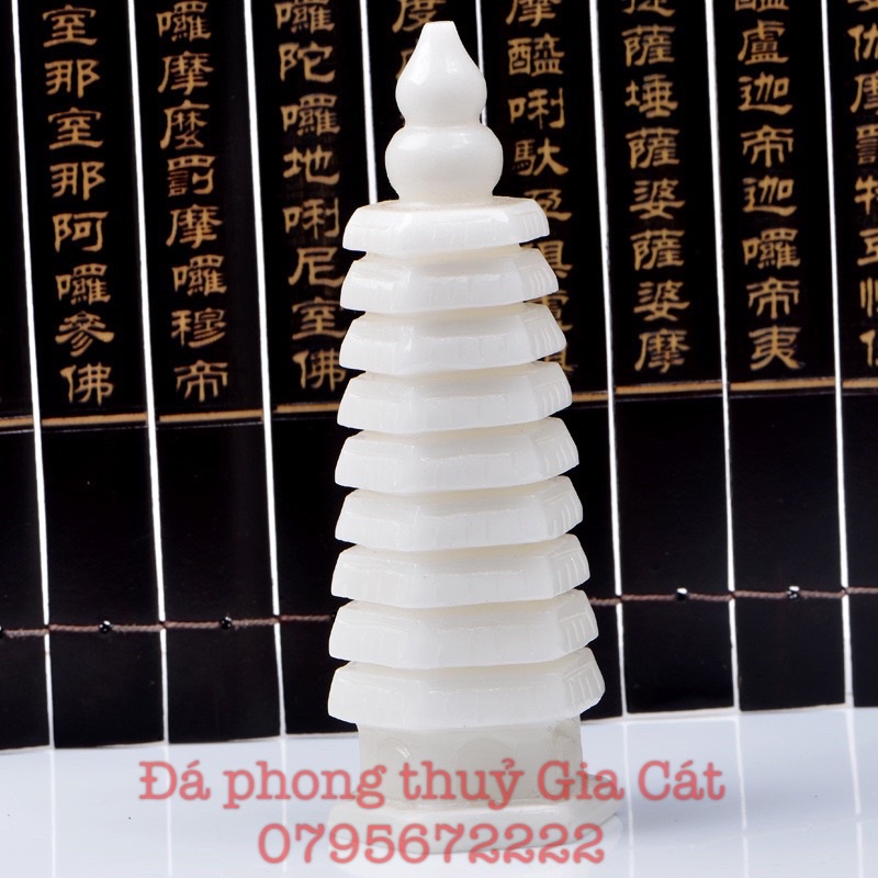 Tháp văn xương đá màu trắng phong thuỷ trưng bày có kiểm định