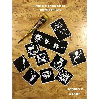 Combo mực và khuôn vẽ henna