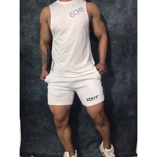 Set quần áo tập gym, áo ba lỗ, áo tanktop & quần đùi, echt thun lạnh 4 chiều co giãn