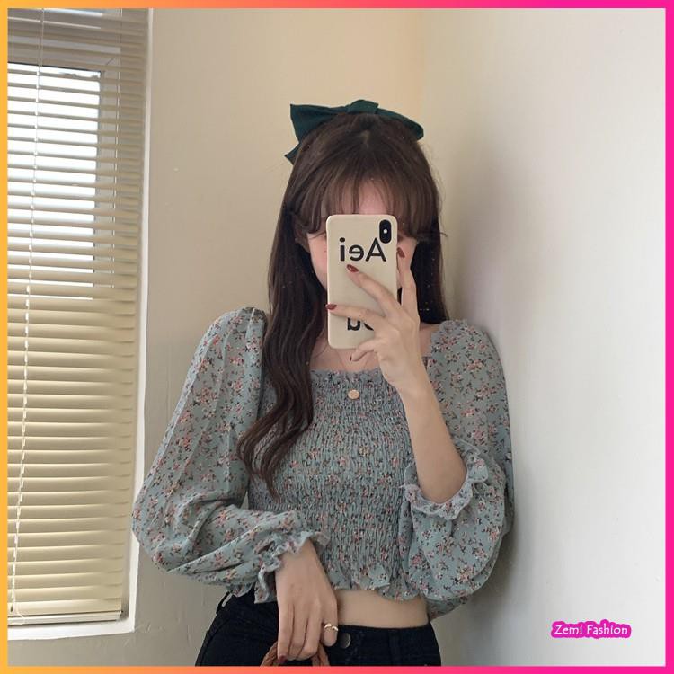 Áo Sơ Mi Nữ, Áo Croptop Bánh Bèo Chất Voan Chiffon Hoạ Tiết Hoa Nhí Ulzzang