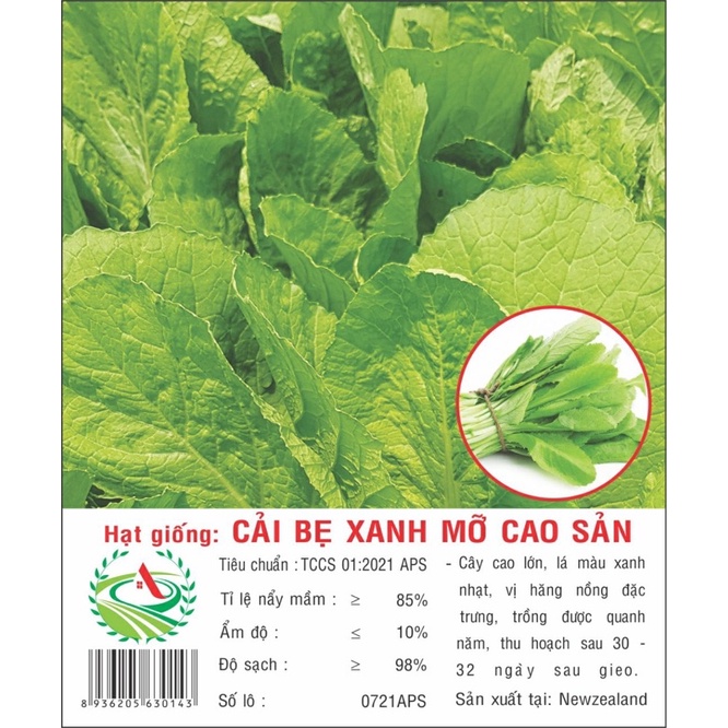 Gói hạt giống cải bẹ xanh mỡ cao sản