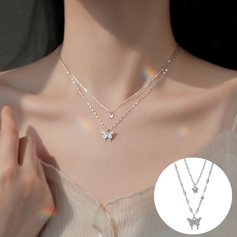 Ahellogirl Vòng cổ Mặt Hình Cánh Bướm Bằng Thép Không Gỉ Đính Đá Phong Cách Vintage