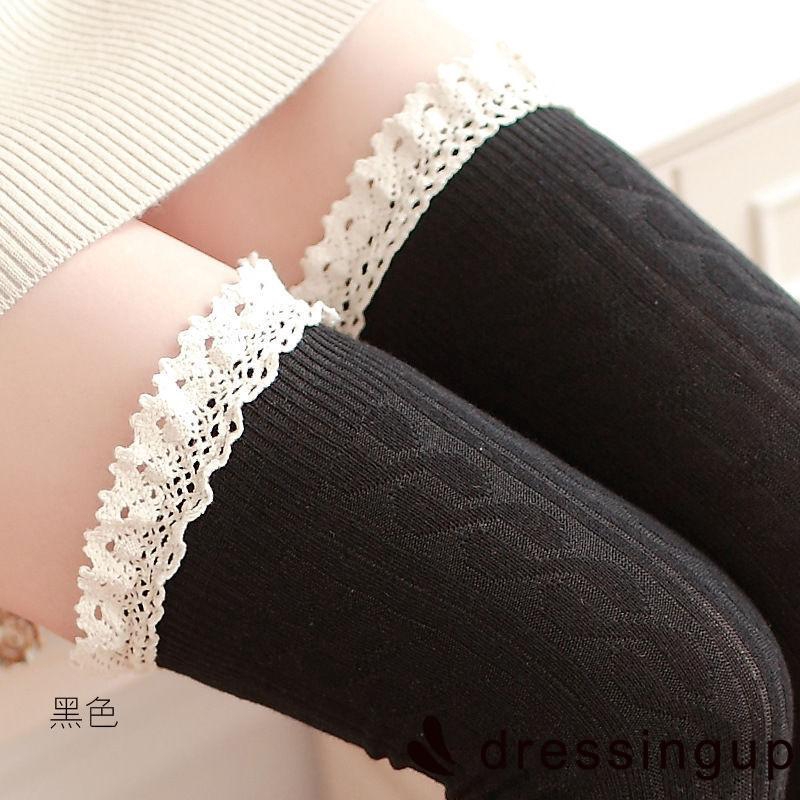 d❃♪Women Lady Warm Cotton Thigh High Long STOCKINGS Knit Over Knee Lace Girls Socks