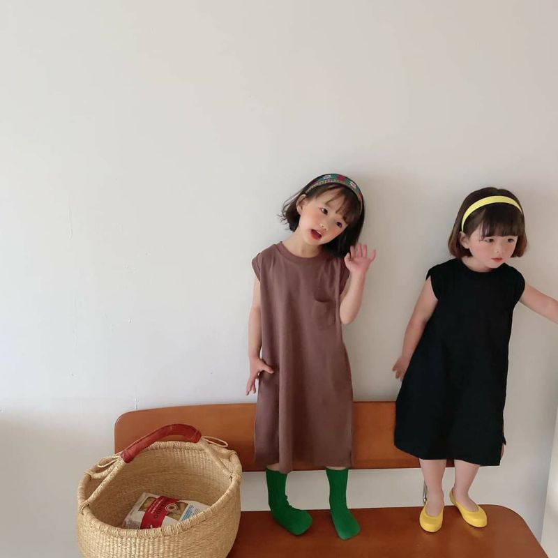 Đầm suông trơn phong cách Hàn Quốc cho bé gái
