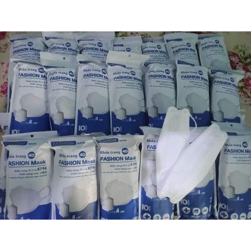 (túi 10c) khẩu trang y tế 4D mask kf94, 4 lớp kháng khuẩn, thoáng khí, lọc sạch PM 0,3. Có 3 màu: trắng, xanh, xám.