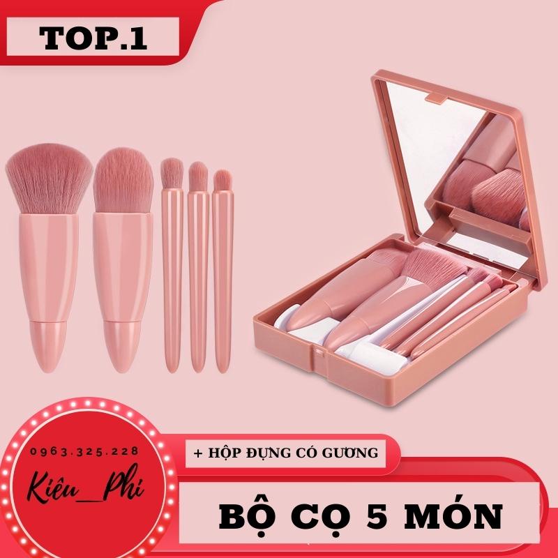 Set cọ trang điểm cá nhân chuyên nghiệp 5 món màu hồng - bộ cọ trang điểm lông mềm đa năng cao cấp