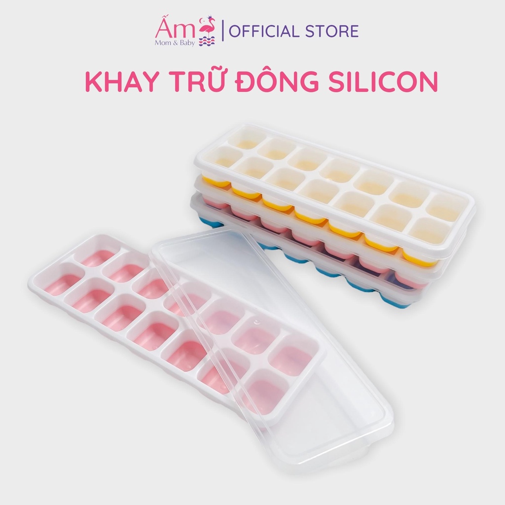 Khay Trữ Đông Đồ Ăn Dặm Silicon Cho Bé Ấm Baby Khuôn Làm Đá Bảo Quản Thức Ăn Ấm Gift Decor
