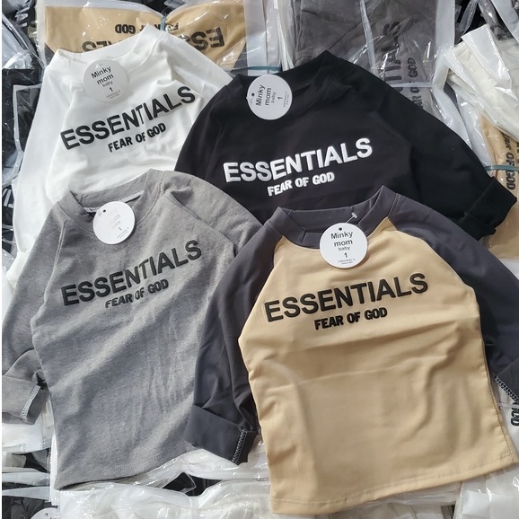 Siêu Phẩm !!! Áo Phông Cotton Dài Tay Thu Đông  siêu mềm Cho Bé Trai Bé Gái Chữ Essentials Size 8-20kg