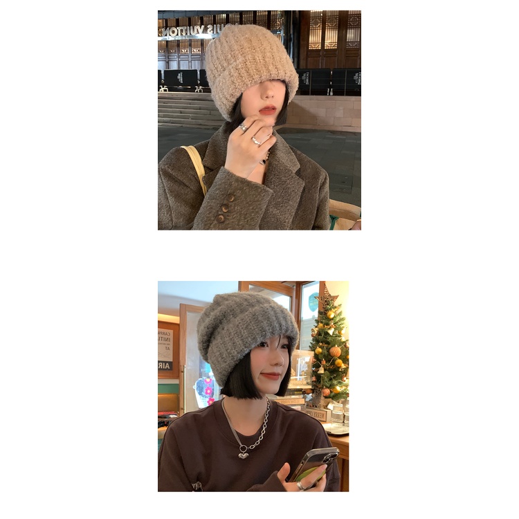 Mũ Len Dày Dặn Giữ Ấm Phong Cách Hàn Quốc Thời Trang Thu Đông Cho Nữ