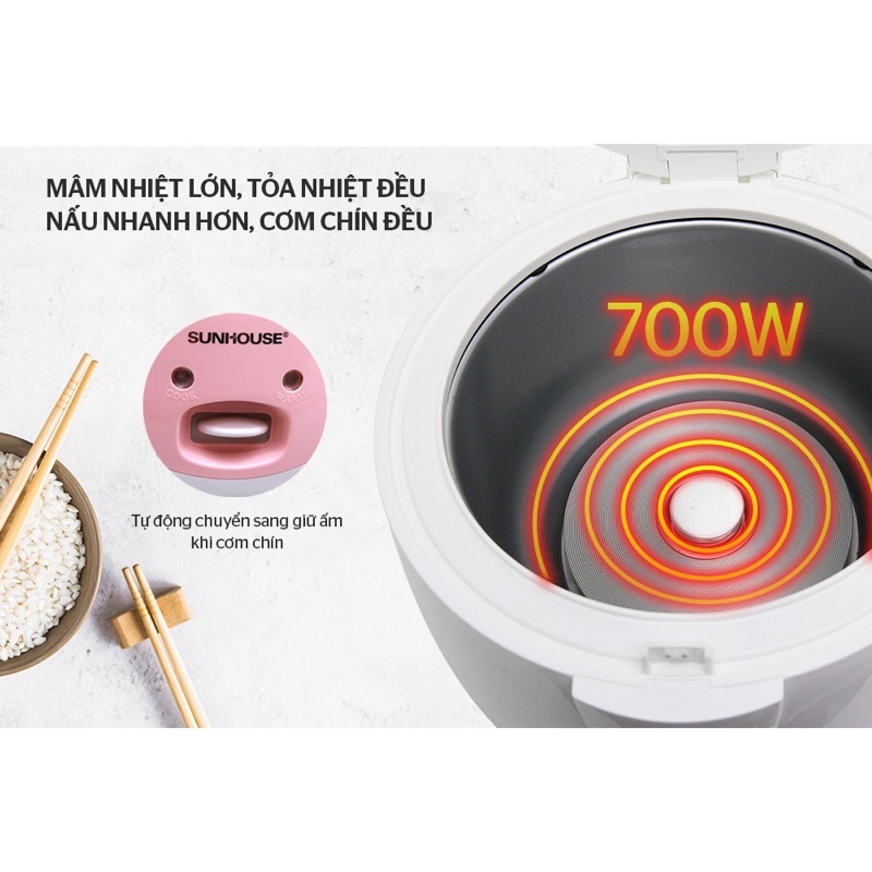 Nồi cơm điện Sunhouse shd 8607W dung tích 1,8L hàng chính hãng -bao lỗi đổi