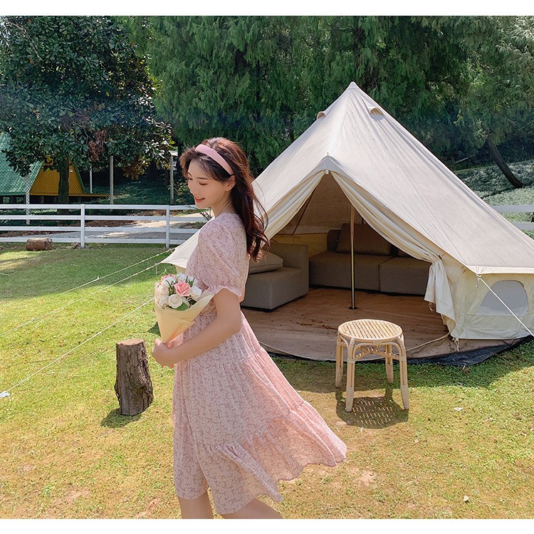 Váy Hoa Nhí Đầm Voan Dáng Dài đẹp dễ thương dáng xòe phong cách vintage
