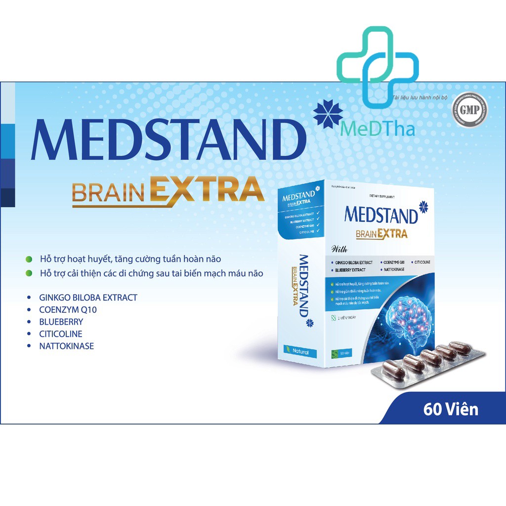 Hoạt huyết dưỡng não MEDSTAND BRAIN EXTRA - Hỗ trợ tăng cường tuần hoàn não (Hộp 60 viên) [Chính Hãng]