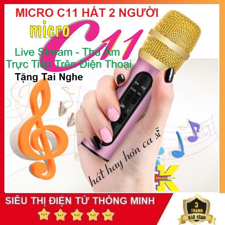 Giá Sỉ Micro C11 Nâng Cấp, Tặng Tai Nghe - 2 Người Hát - MicThu Âm Hát Karaoke Livestream - Bán Hàng Online