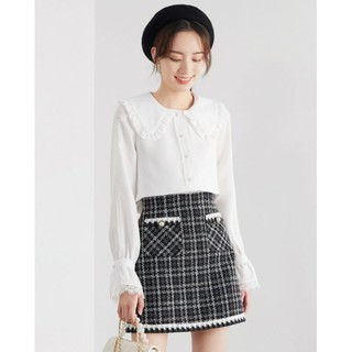 chân váy dạ tweed khuy ngọc