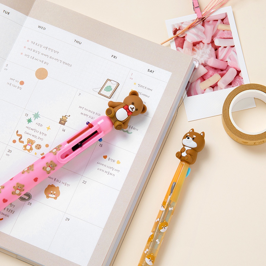 Bút Bi ARTBOX Hàn Quốc Hình Gấu Teddy 6 Màu Sắc Tiện Dụng