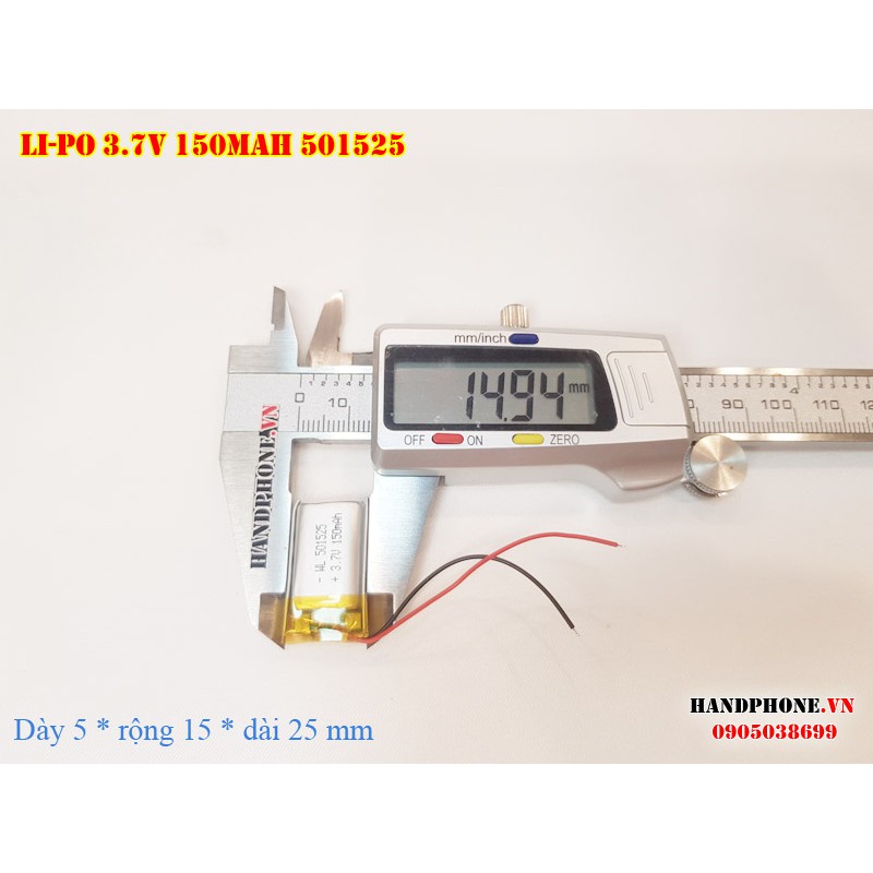 Pin Li-Po 3.7V 150mA 501525 (Lithium Polyme) cho tai nghe bluetooth, máy nội soi, cân điện tử, camera