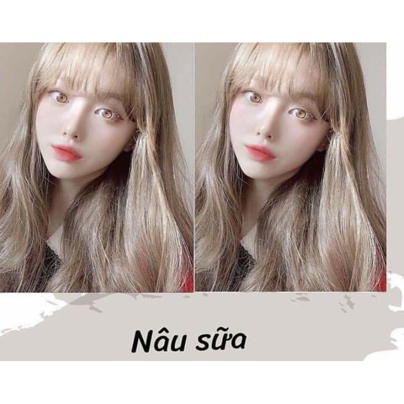 Combo nhuộm màu nâu sữa kèm oxi trợ dưỡng và găng tay nên từ nền 7-8