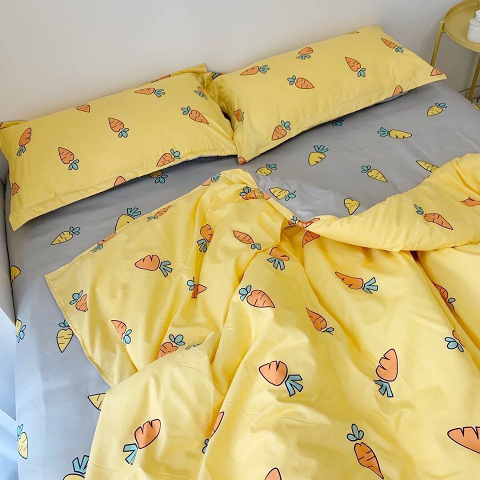 Bộ Chăn Ga Gối Cotton 3D✨m6/m8/2m-Tiệm Nhà Mêu✨Set 4 Món 2 Vỏ gối ,drap , vỏ chăn Poly Cà Rốt Nhập Khẩu