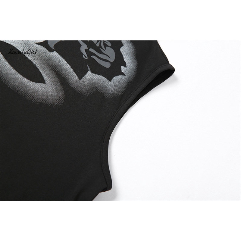 Áo Tank Top Cổ Cao In Họa Tiết Hoa Hồng Đen Phong Cách Punk Y2k Ngọt Ngào Thời Trang 2022 Dành Cho Bạn Nữ