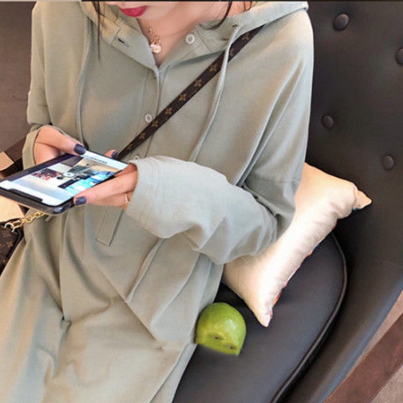 Đầm cotton dáng rộng phong cách thể thao mùa thu thời trang Hàn Quốc cho nữ