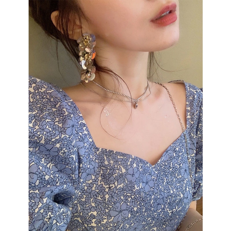 Đầm Chữ A Cổ Vuông Tay Phồng Họa Tiết Hoa Thời Trang Hàn Quốc Dành Cho Nữ 2022