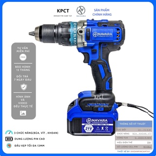 Máy khoan pin NAVARA 20v NVR 7003 kèm 2pin động cơ không chổi than- HÀNG CHÍNH HÃNG
