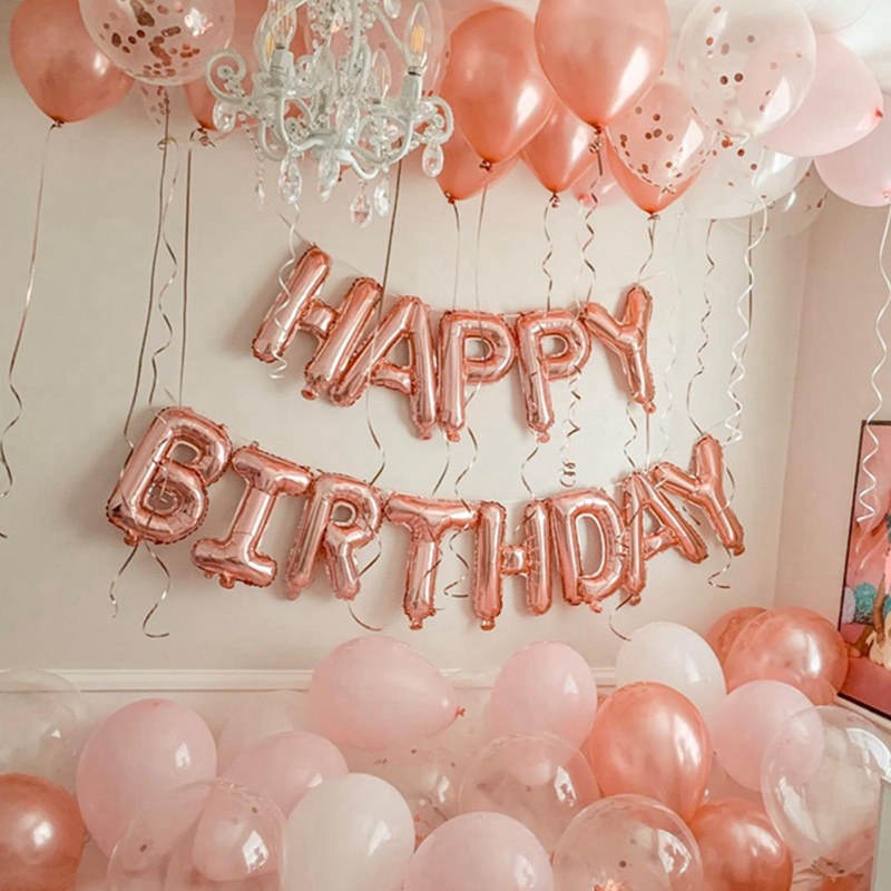 Set 25 Bong Bóng Tráng Nhôm 16Inch Hình Chữ Happy Birthday Trang Trí Tiệc