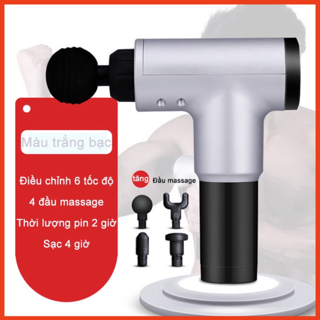 Súng Massage Cầm Tay Fascial Gun - 4 Đầu 6 Chế Độ Fascial Giảm Cơ Căng Cơ Trị Nhức Mỏi Vai Gáy - KH320
