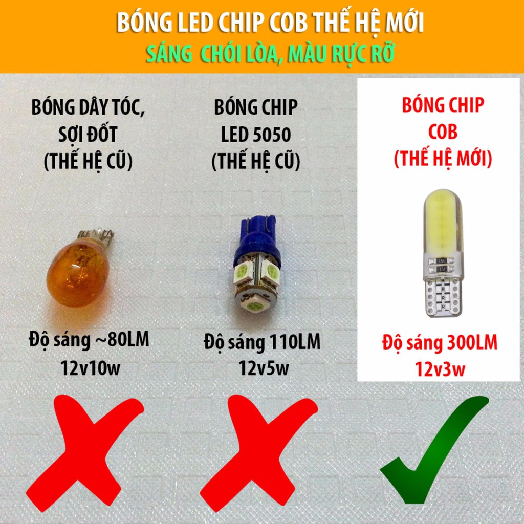 2 Bóng Đèn Led Demi, Xi Nhan Chân T10 Loại 12 Chip COB Siêu Sáng (Giá 1 Đôi)