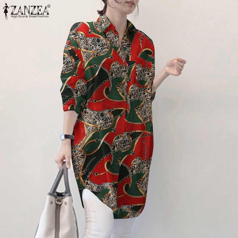 Áo sơ mi ZANZEA tay dài cổ bẻ in họa tiết thời trang cổ điển phong cách cho nữ