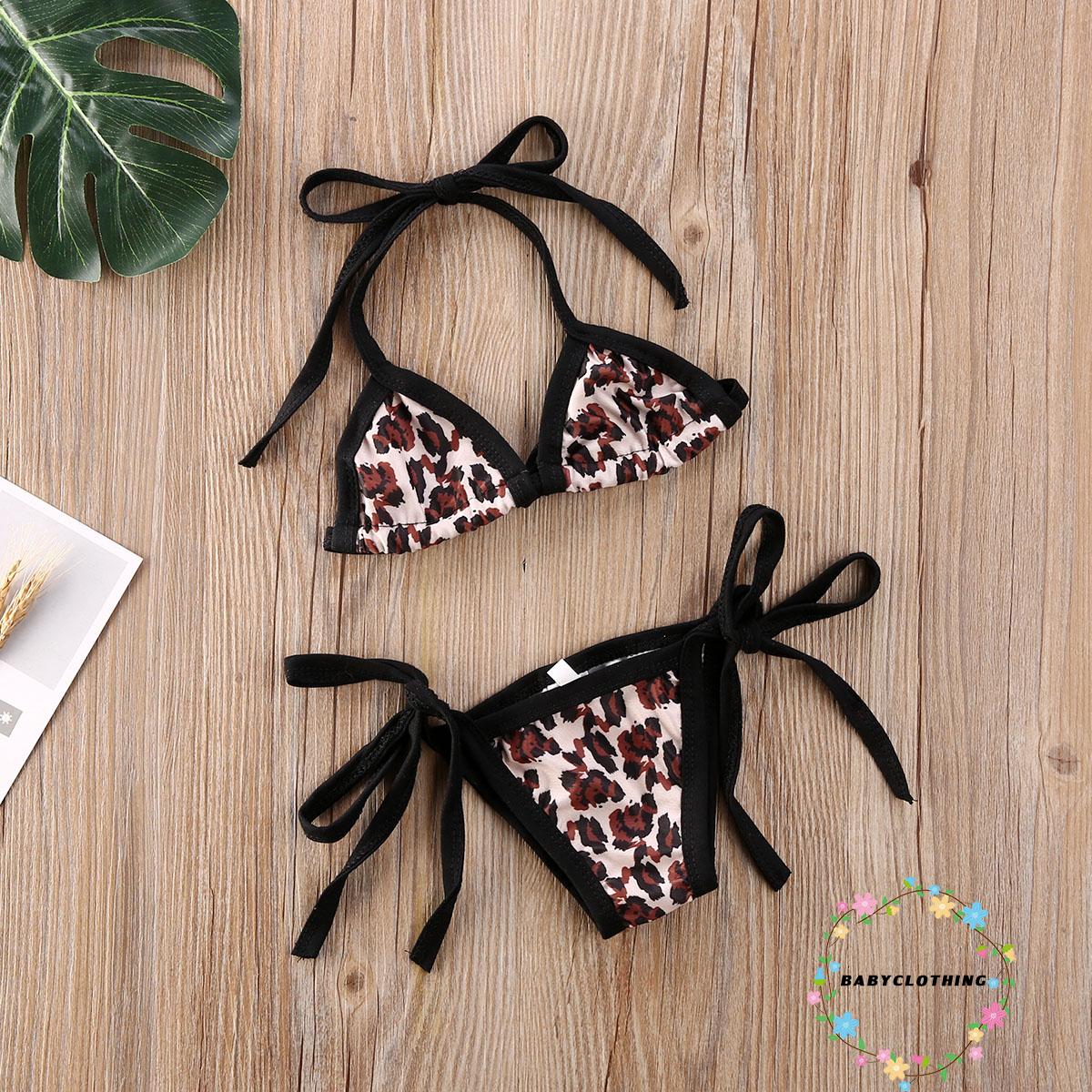 Set Bikini Hai Mảnh Họa Tiết Da Báo Dễ Thương Cho Bé Gái