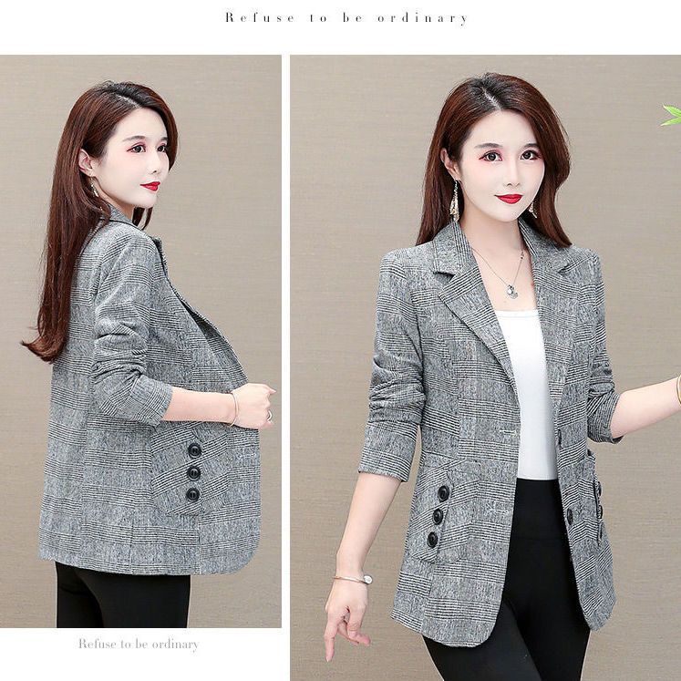 Áo Khoác Vest Ngắn Dáng Ôm Họa Tiết Kẻ Sọc Thời Trang Phong Cách Hàn Quốc Cho Nữ