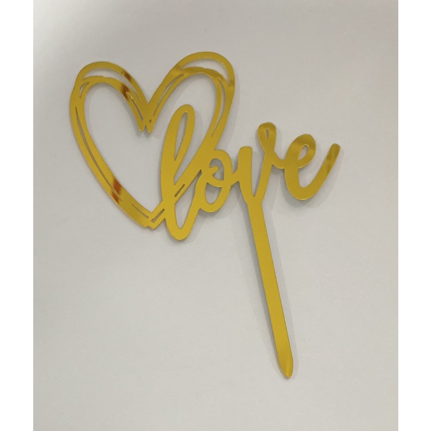 set 10 mica love trang trí bánh kem