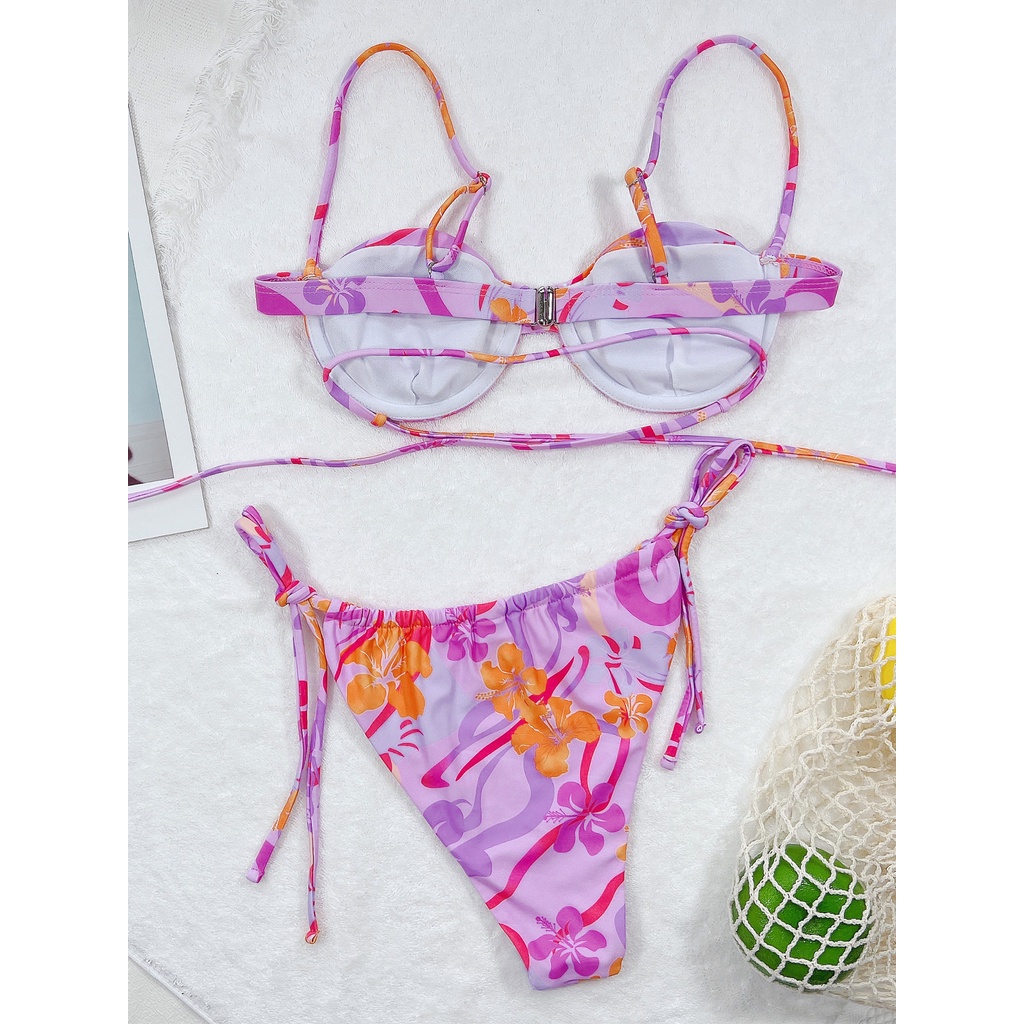 [BKN1609] &lt;ÂU&gt; SET BIKINI TÍM HOẠ TIẾT (CÓ GỌNG)