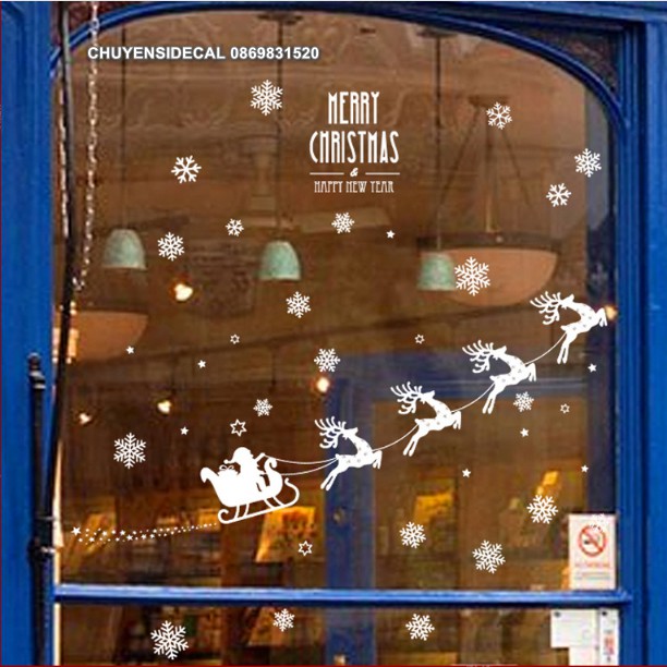 Decal dán tường  Noel - Tuần Lộc Nối đuôi thành đoàn phát quà