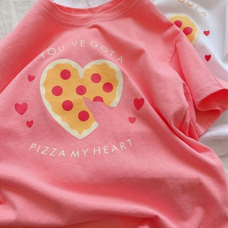 [Babycat] Hàng Có Sẵn Áo Thun Tay Ngắn Dáng Rộng Phong Cách Nhật Hàn Thời Trang Mùa Hè Hình Bánh Kem Trái Tim Phong Cách Hàn Quốc Dành Cho Bé Gái
