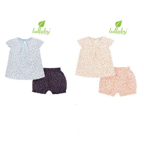 Quần áo trẻ em bộ cộc tay chữ A xếp ly chun cổ dành cho bé gái lullaby baby nhật hoa [ NHT02B -  NHT01B - Size 3-4y ]