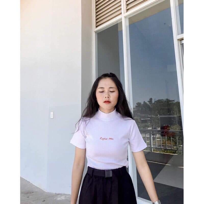 ÁO CROPTOP CỔ CAO TAY LỠ,áo croptop co dãn dáng ôm body thời trang nữ ulzzang