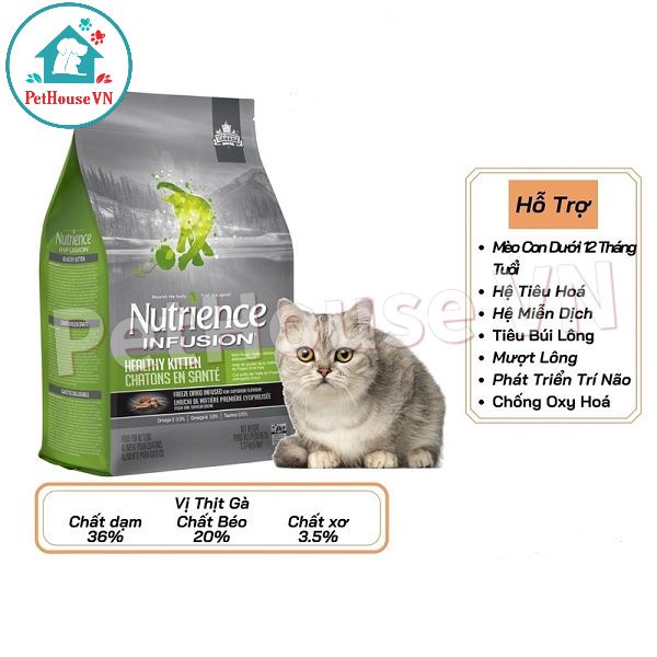 NUTRIENCE INFUSION KITTEN - Túi 500G Thức Ăn Hạt Cho Mèo Con Vị Gà & Rau Củ Quả Hàng Chính Hãng