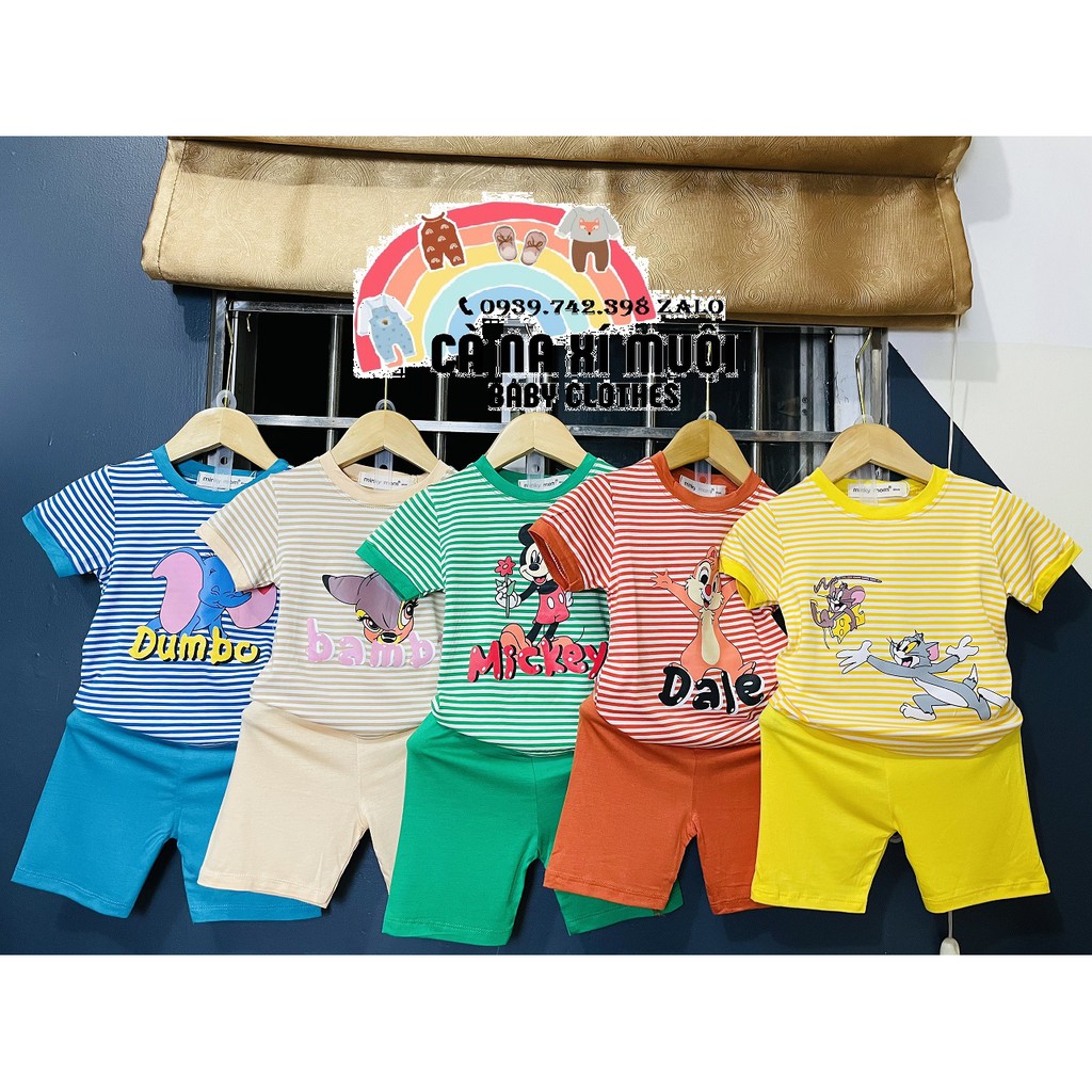 Bộ ngắn tay Minky_mom FREESHIP chất thun lạnh cao cấp hoạ tiết cho bé trai, bé gái đủ màu