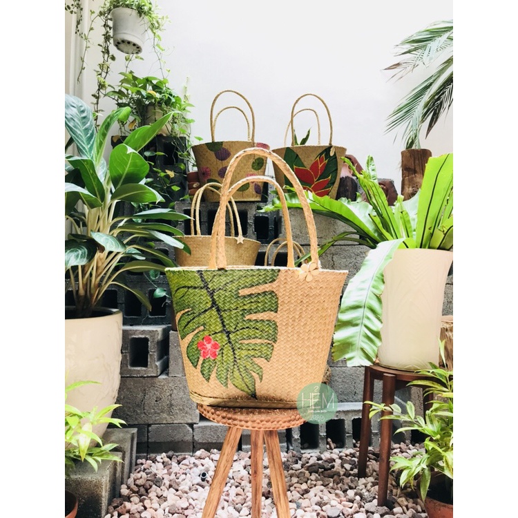 TÚI  XÁCH CỎ THỦ CÔNG, TÚI CÓI ĐI BIỂN HANDMADE SIÊU TO KÈM TAG GỖ